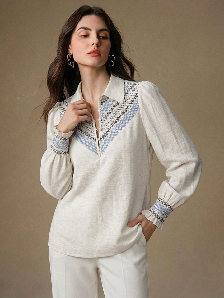 Cămașă casual cu mâneci lungi SHEIN, bej