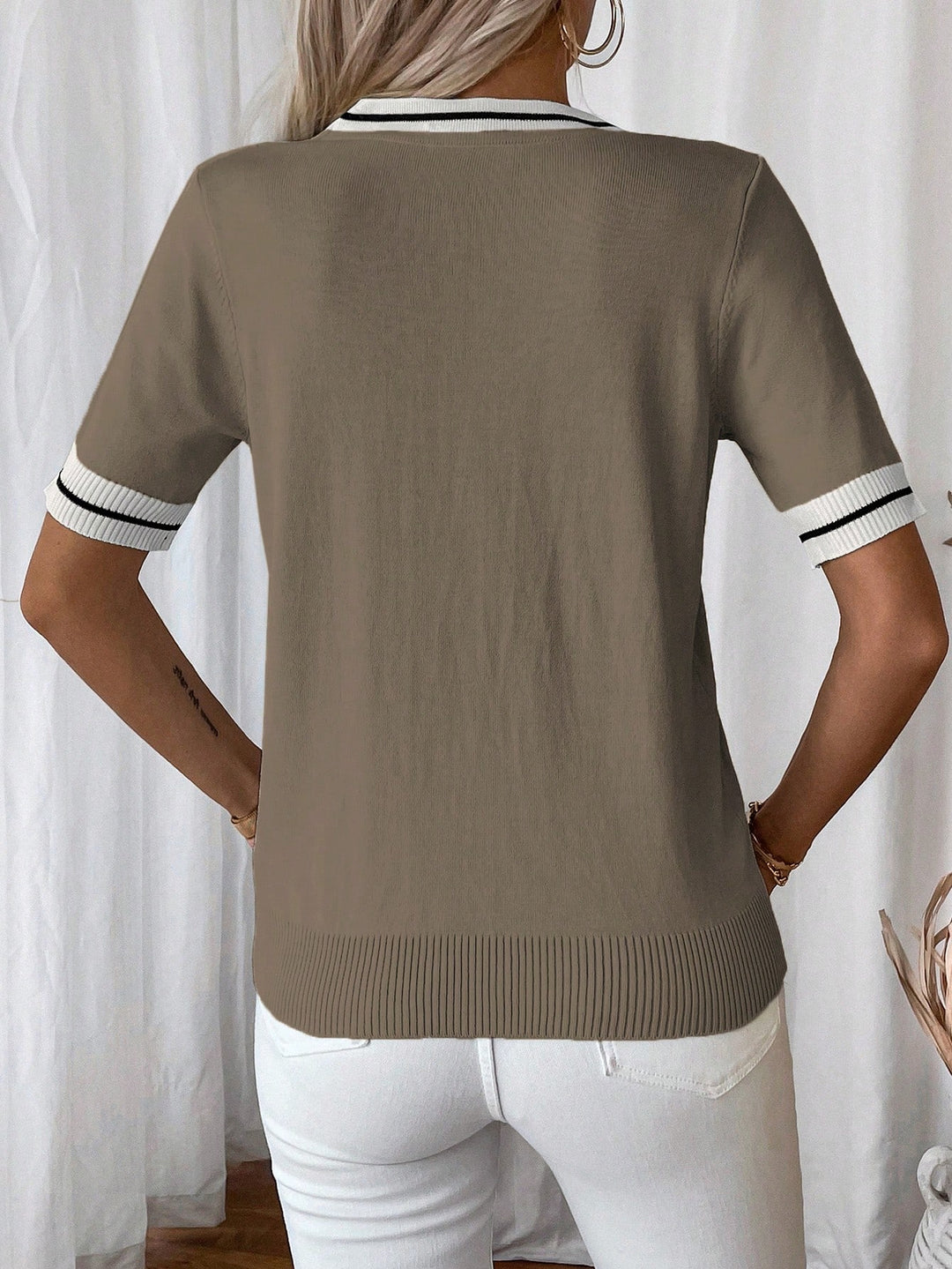 Tricou tricotat SHEIN, kaki