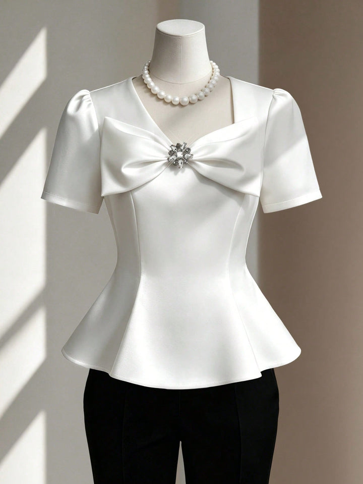 Bluza cu mâneci scurte asimetrică SHEIN, alb
