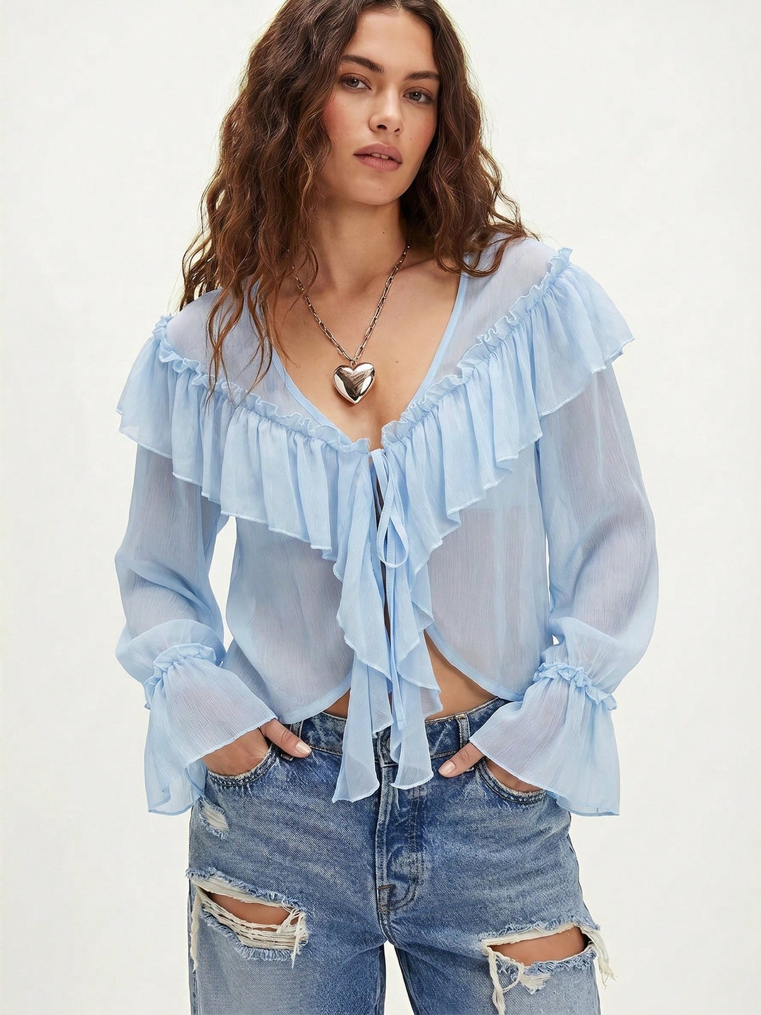 Bluza boho SHEIN, albastru