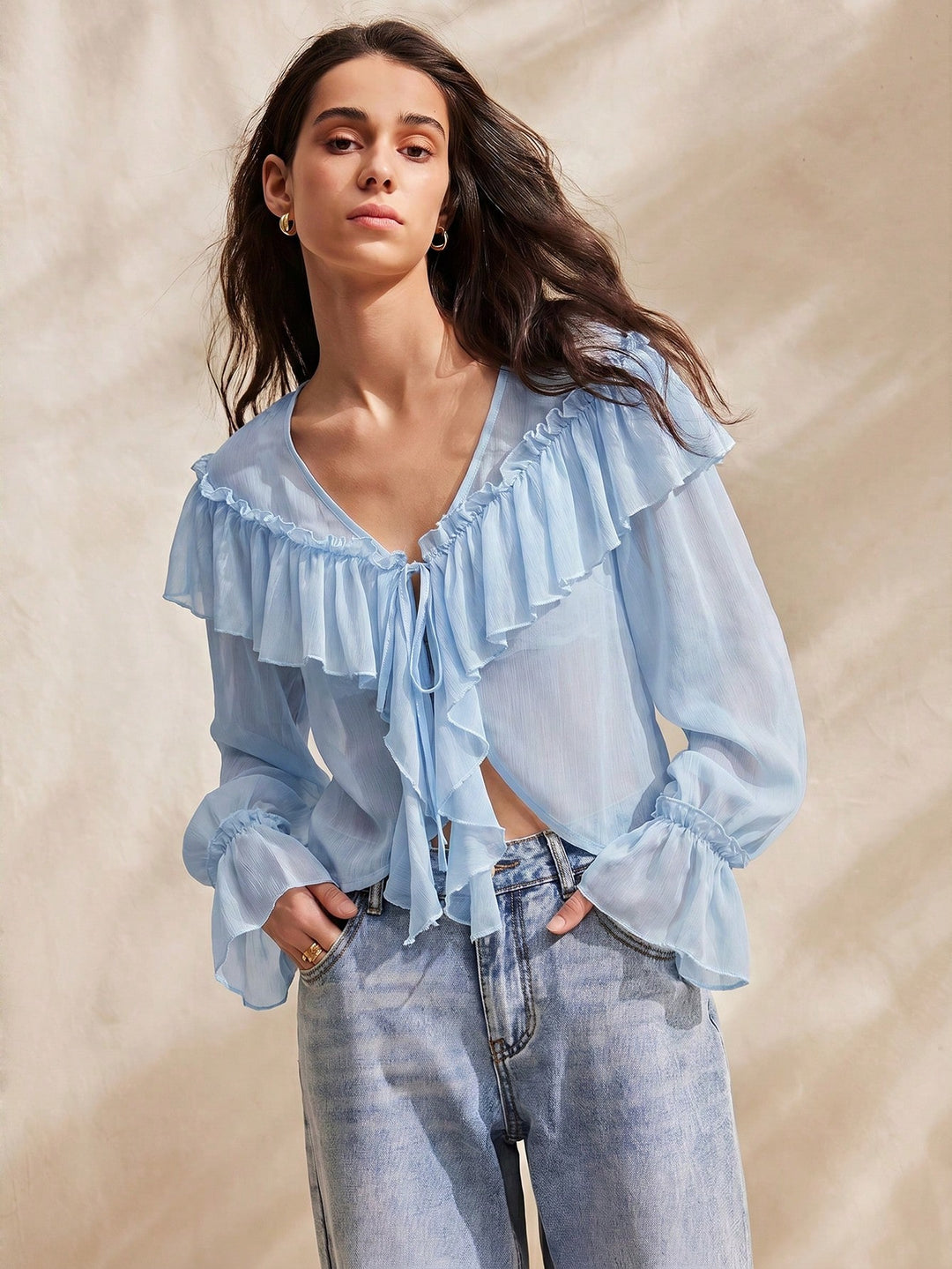 Bluza boho SHEIN, albastru
