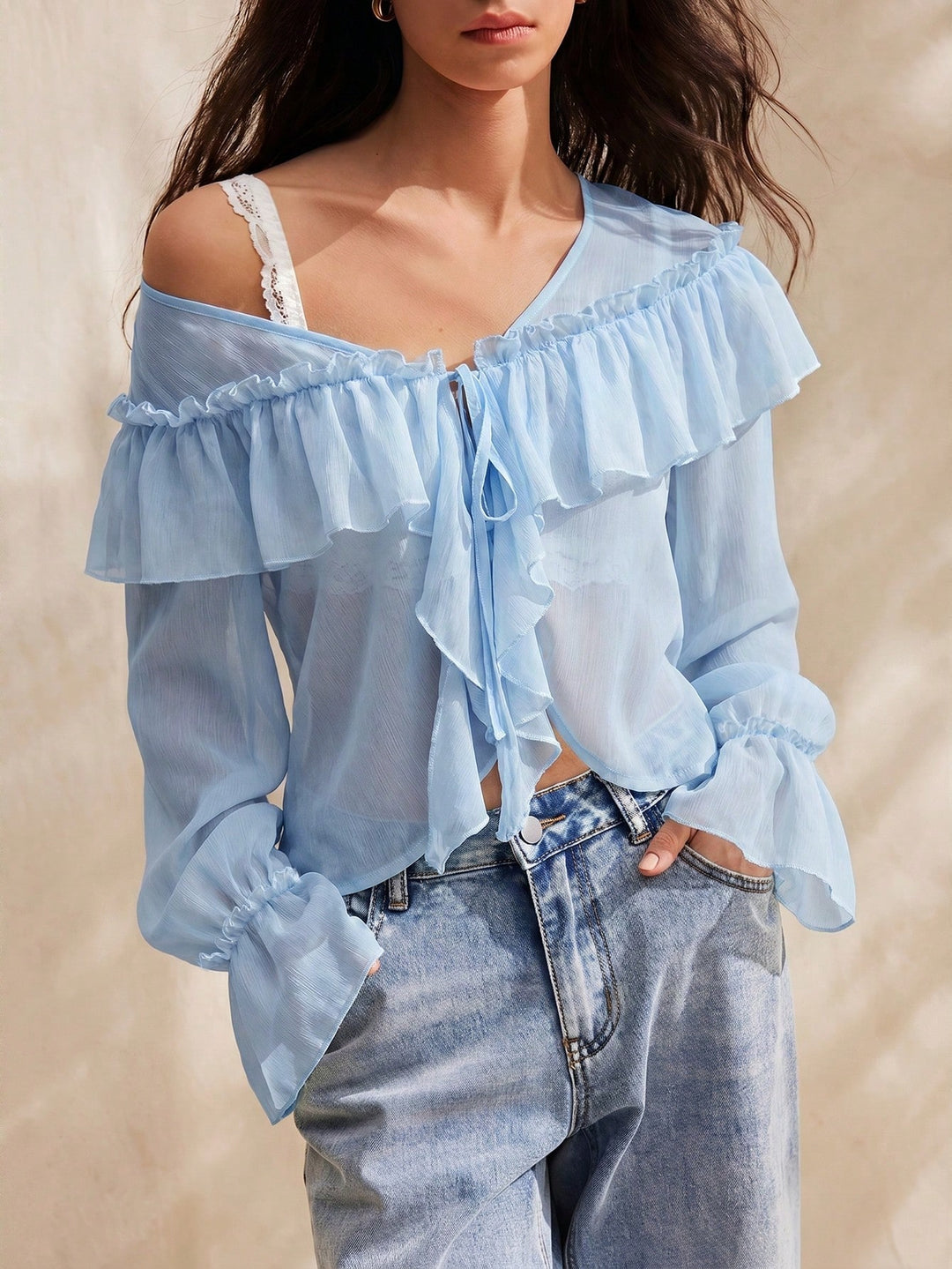 Bluza boho SHEIN, albastru