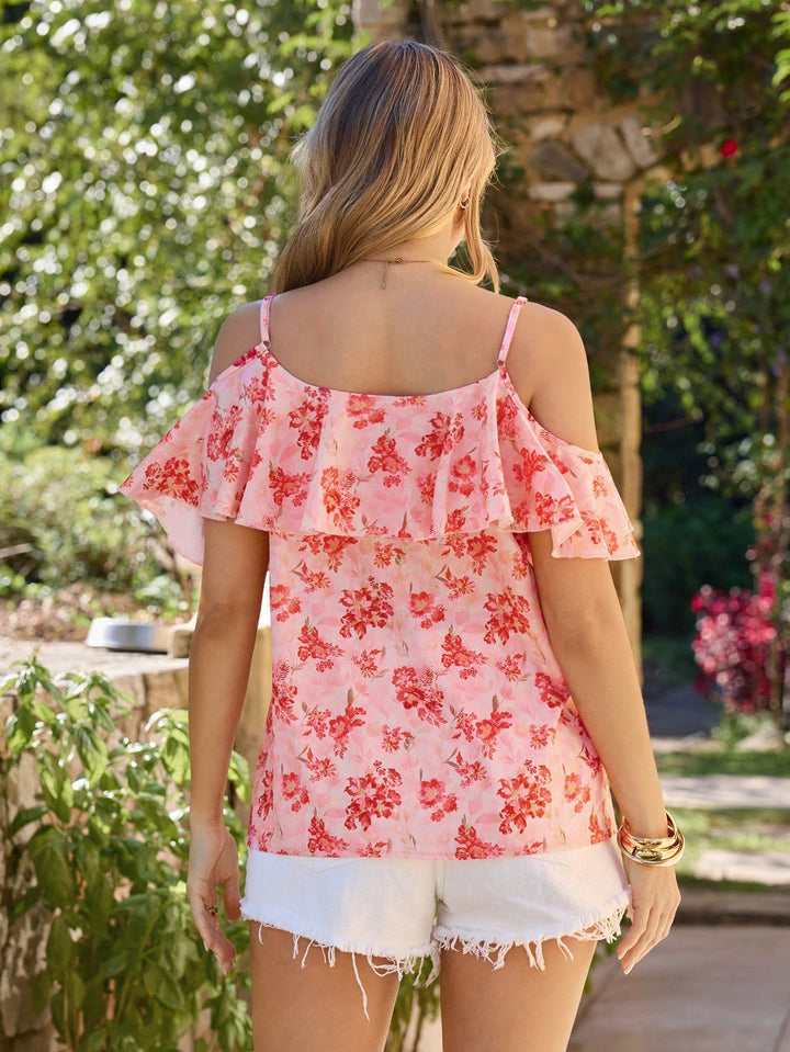 Top halter cu volane SHEIN, roz