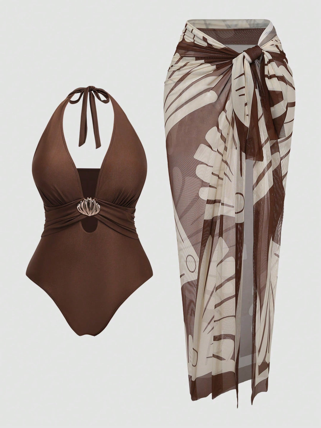 Costum de baie SHEIN, maro