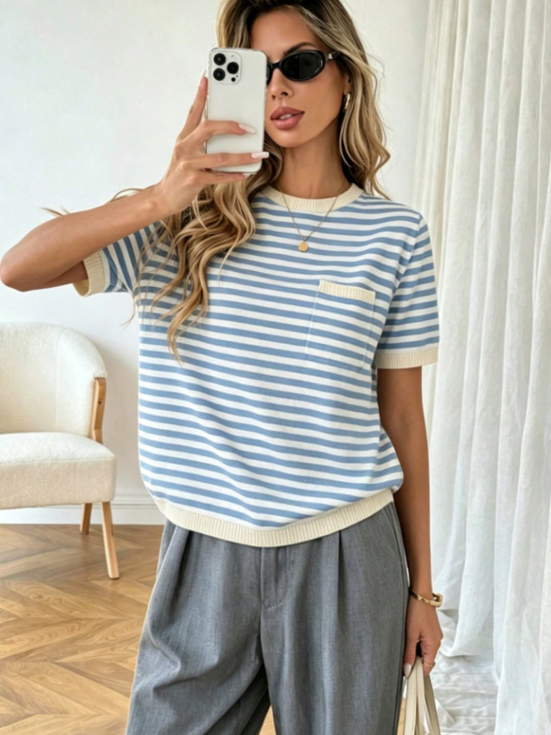 Tricou cu maneci scurte SHEIN, albastru