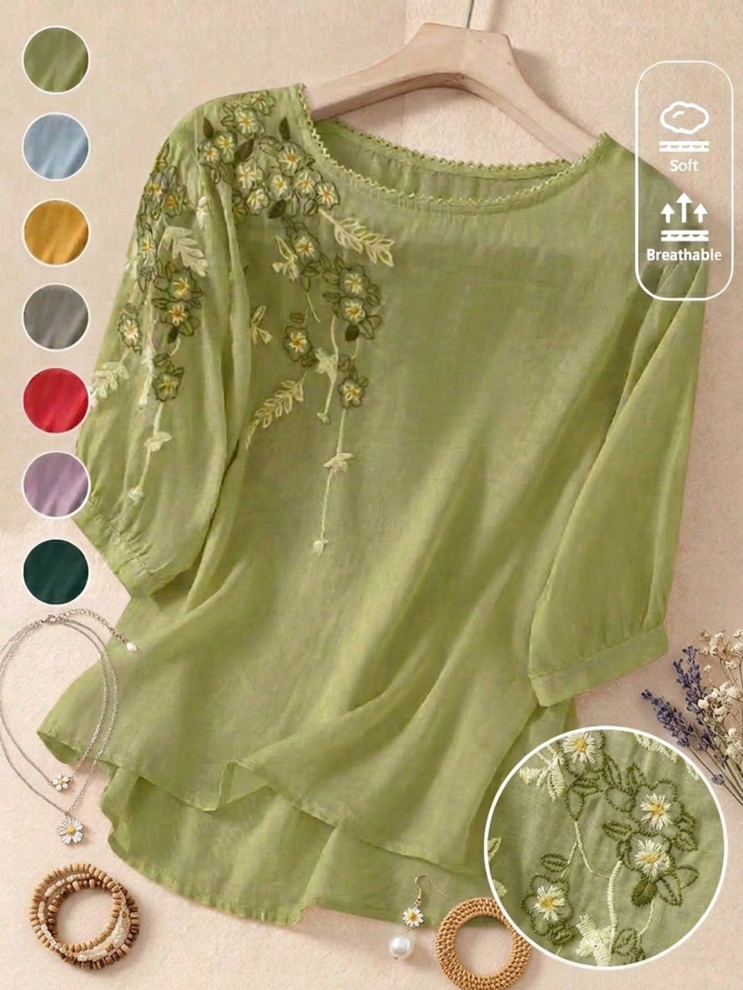 Cămașă brodată SHEIN, verde