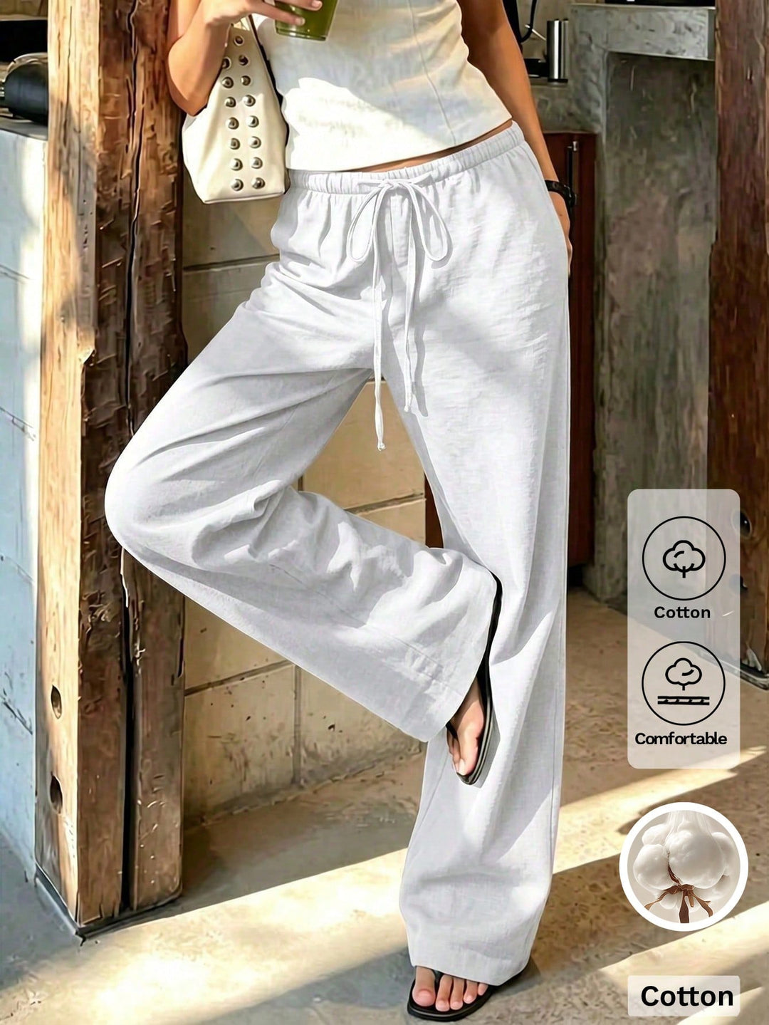 Pantaloni SHEIN, alb