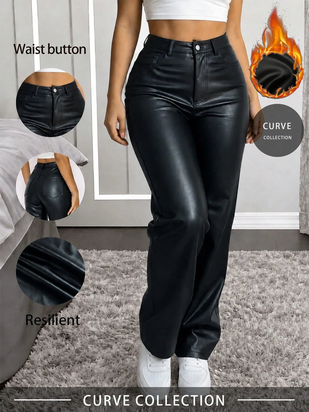 Pantaloni imitație de piele SHEIN, negru