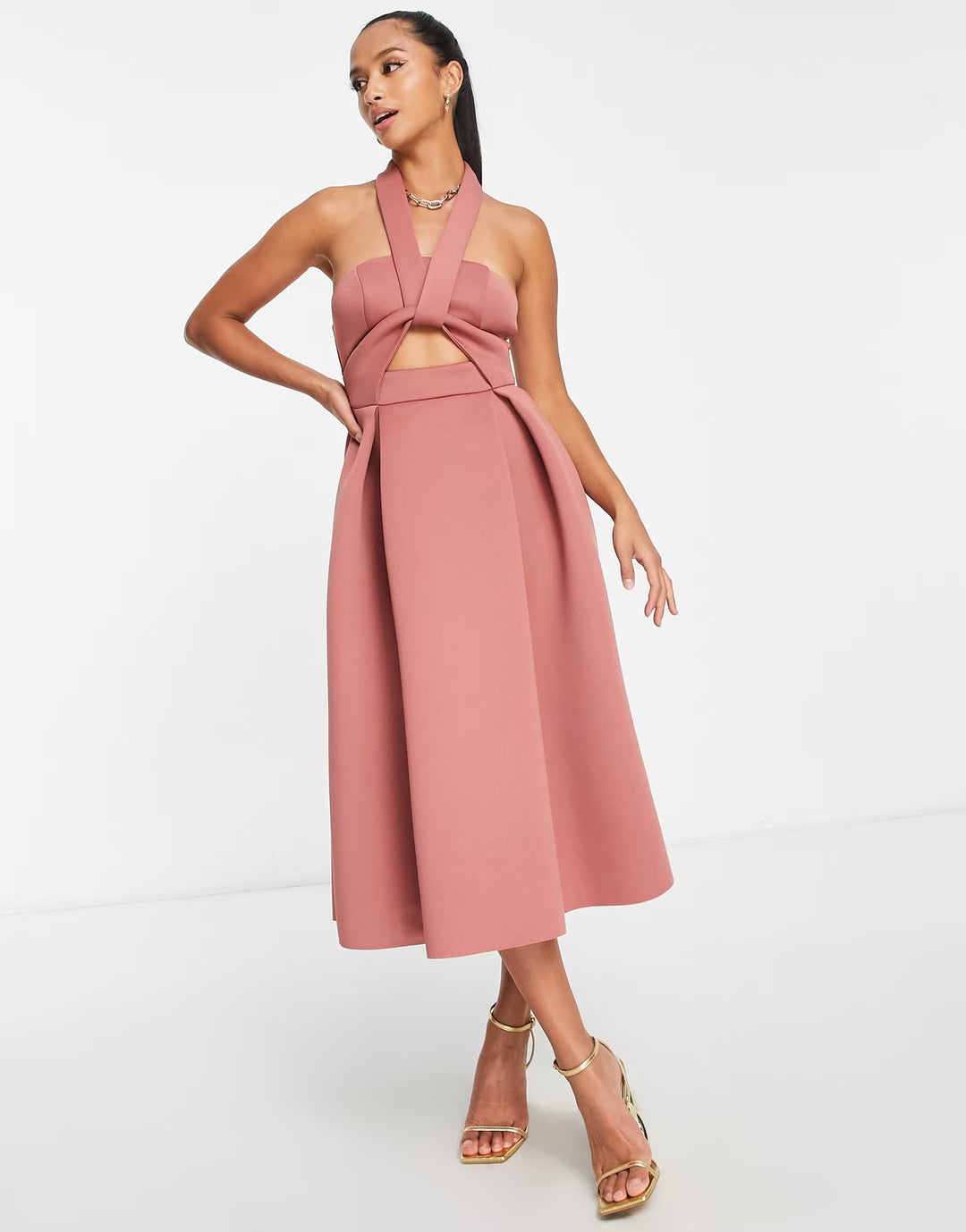 Rochie midi ASOS, roz