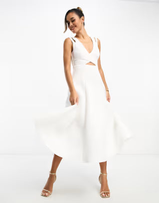 Rochie midi ASOS, alb