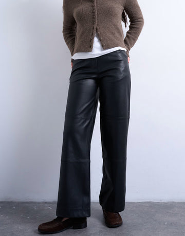 Pantaloni imitație de piele Topshop, negru