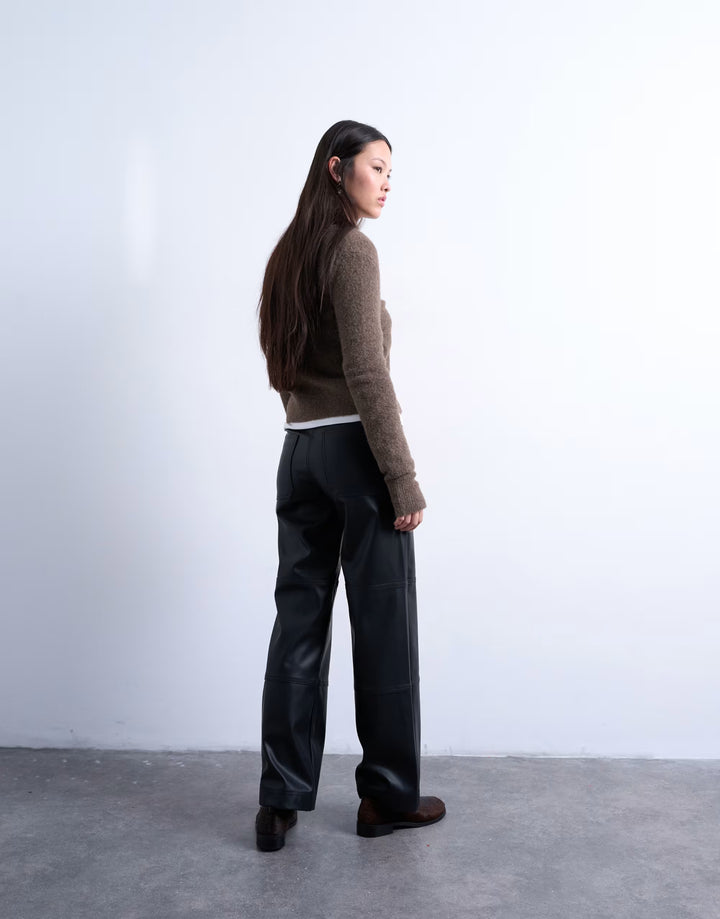 Pantaloni imitație de piele Topshop, negru