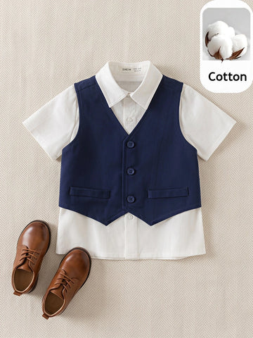 Set cămașă cu mânecă scurtă și vestă SHEIN, mix culori