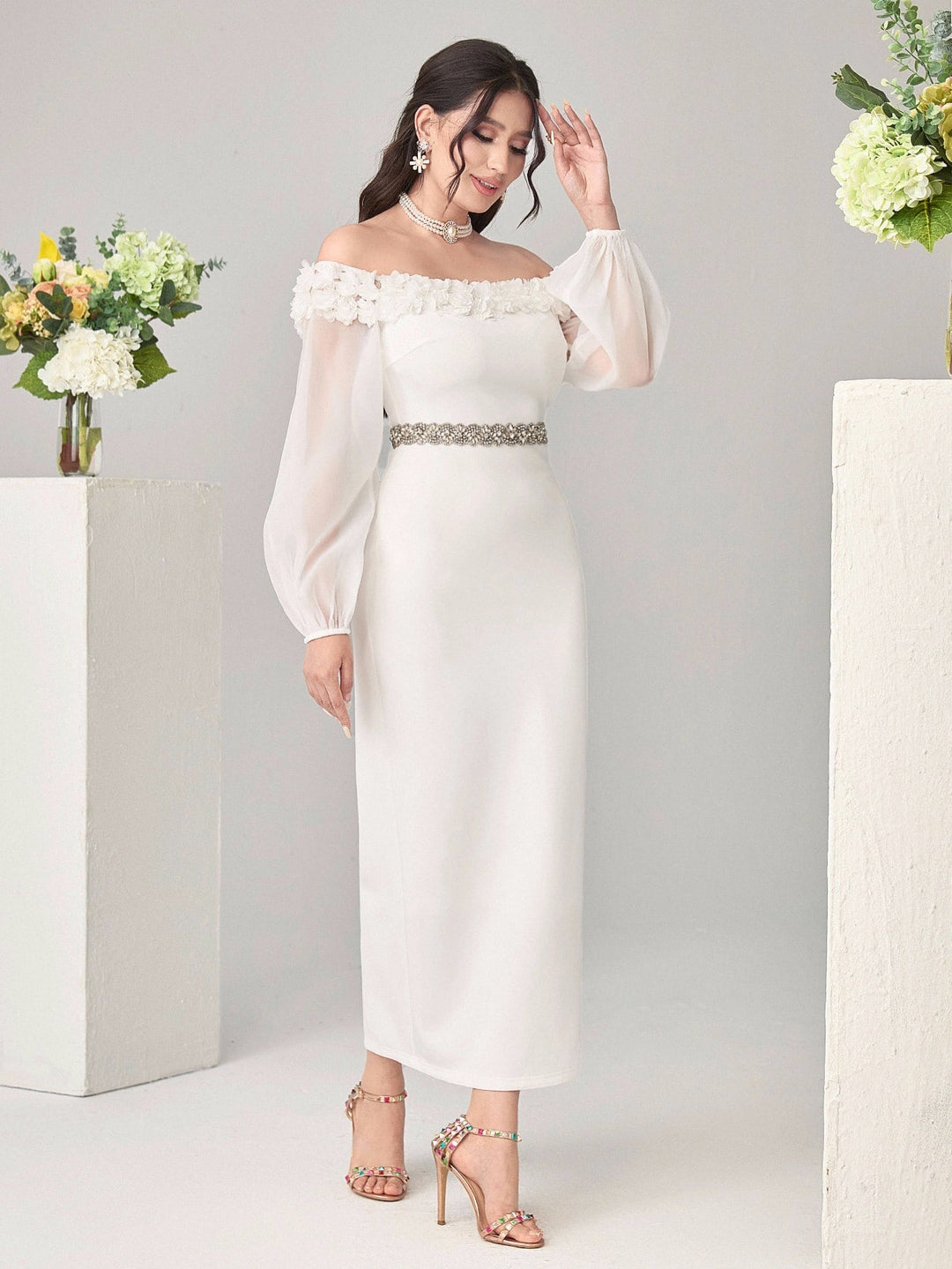 Rochie maxi SHEIN, alb