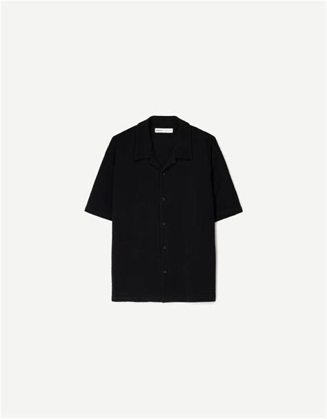 Cămașă cu mânecă scurtă BERSHKA, negru