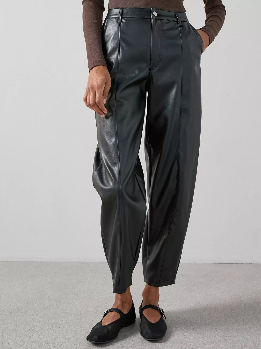 Pantaloni imitație de piele THE VERY COLLECTION, negru