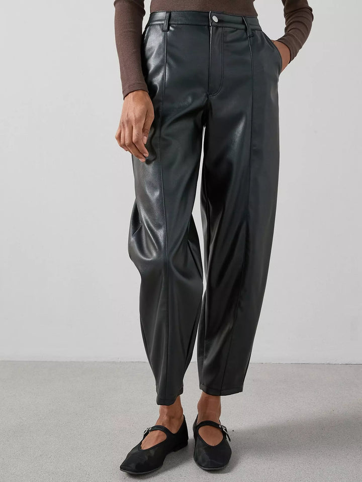 Pantaloni imitație de piele THE VERY COLLECTION, negru