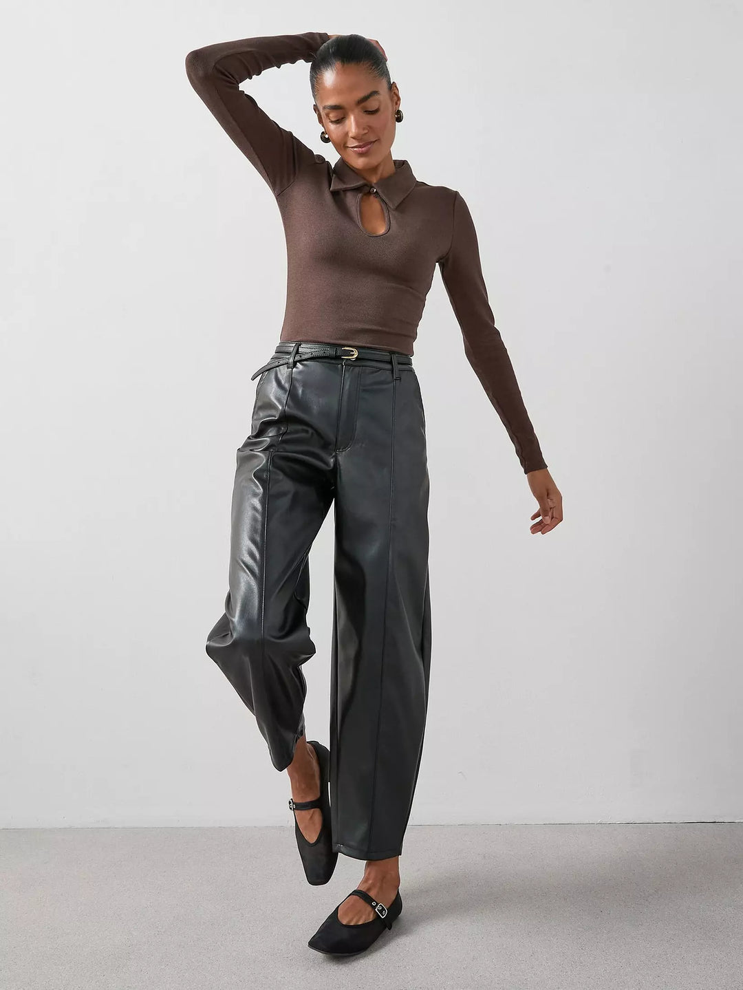 Pantaloni imitație de piele THE VERY COLLECTION, negru