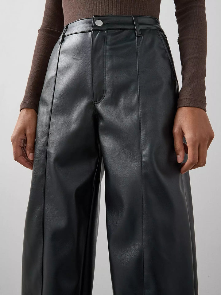 Pantaloni imitație de piele THE VERY COLLECTION, negru