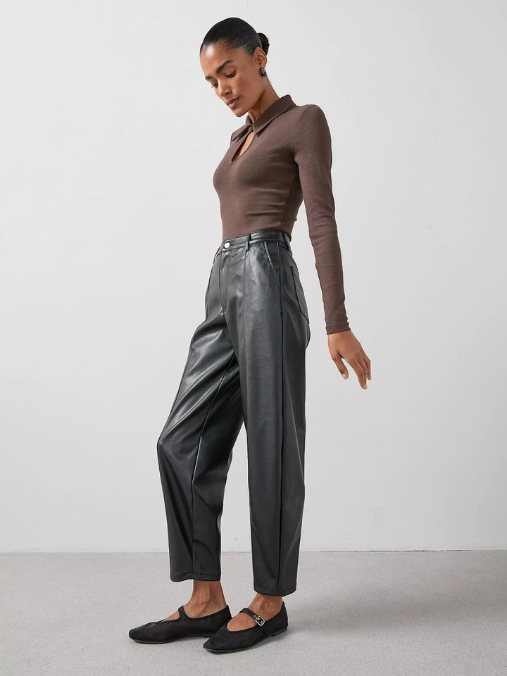 Pantaloni imitație de piele THE VERY COLLECTION, negru