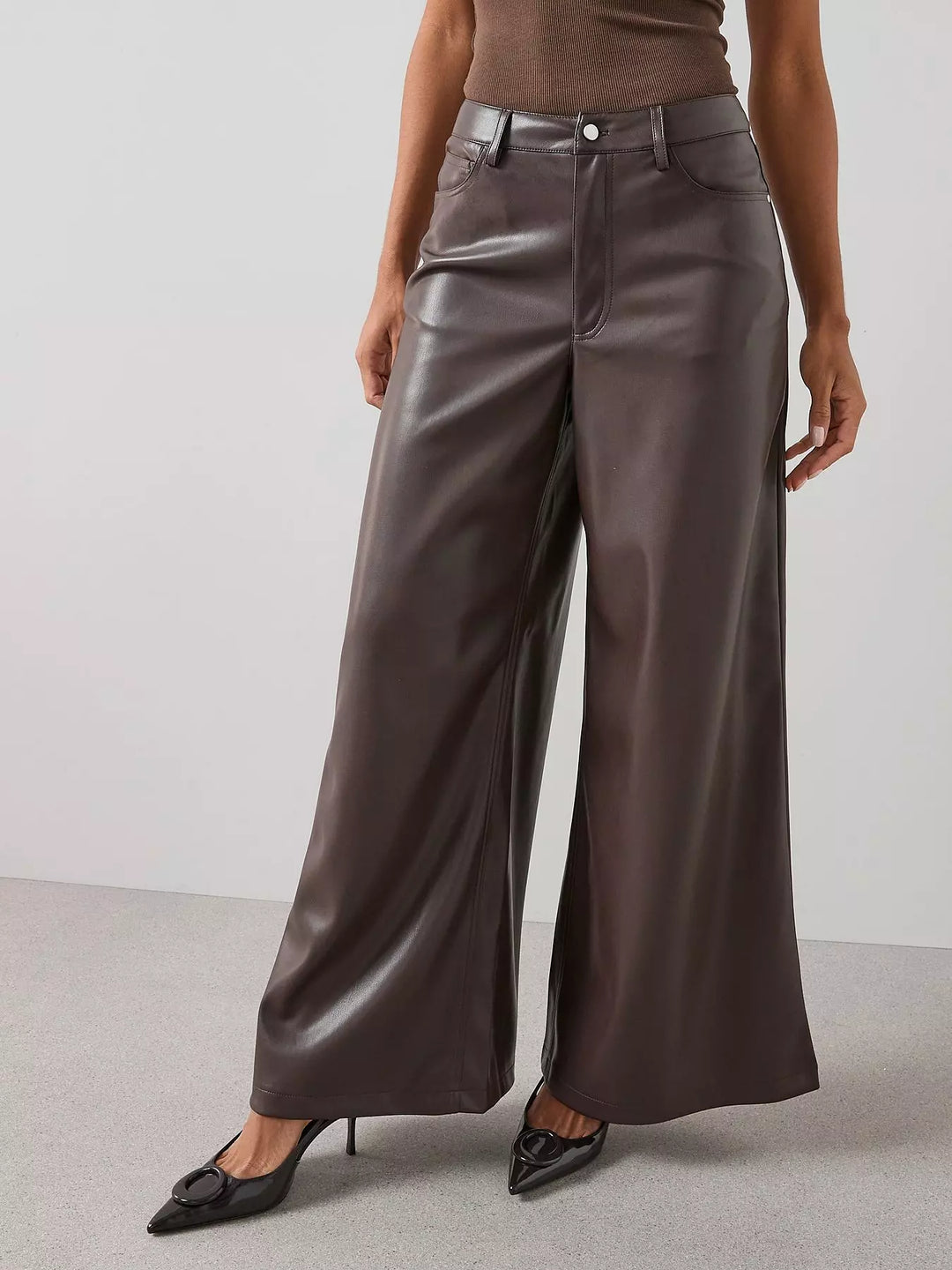 Pantaloni imitație piele THE VERY COLLECTION, maro