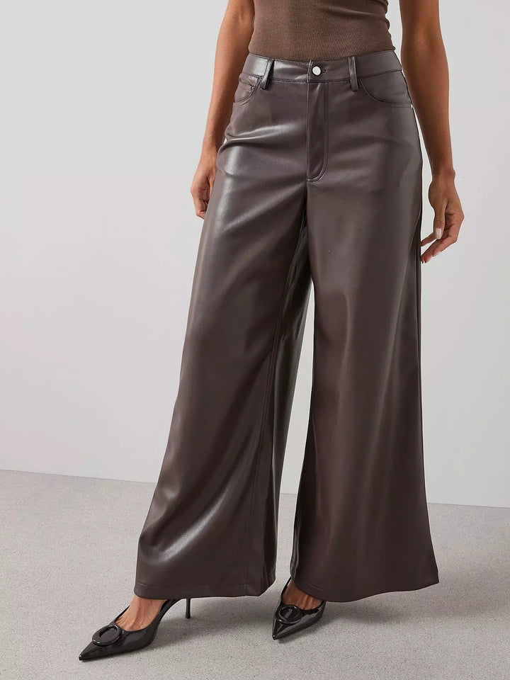 Pantaloni imitație piele THE VERY COLLECTION, maro