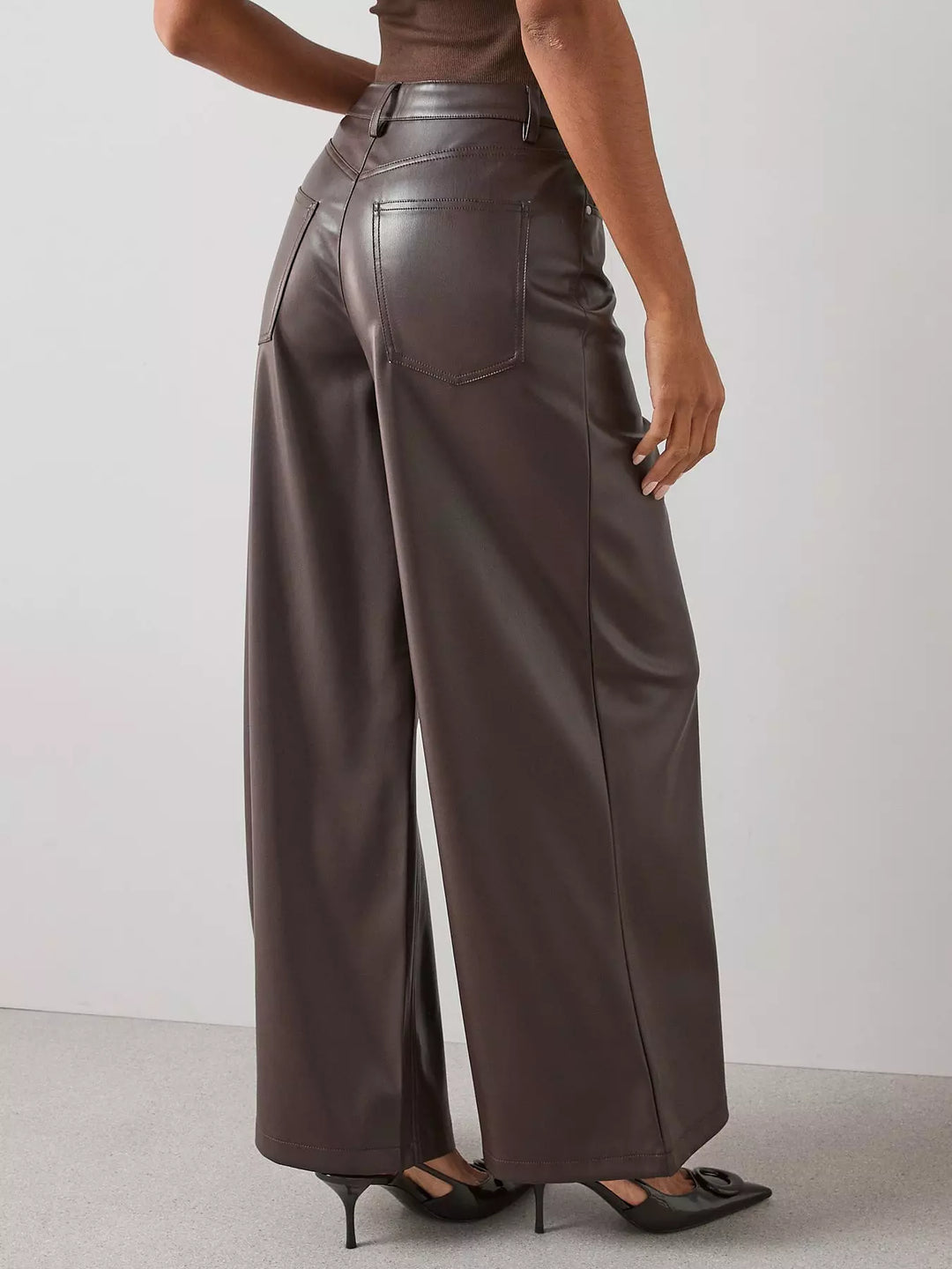 Pantaloni imitație piele THE VERY COLLECTION, maro