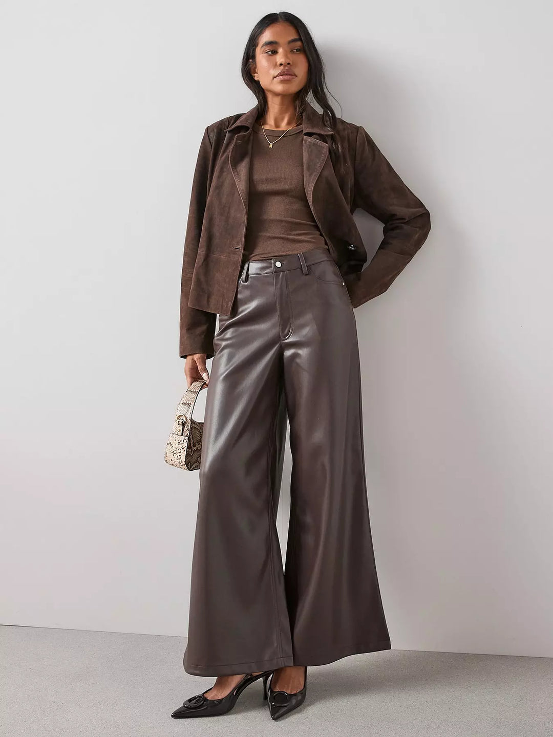 Pantaloni imitație piele THE VERY COLLECTION, maro