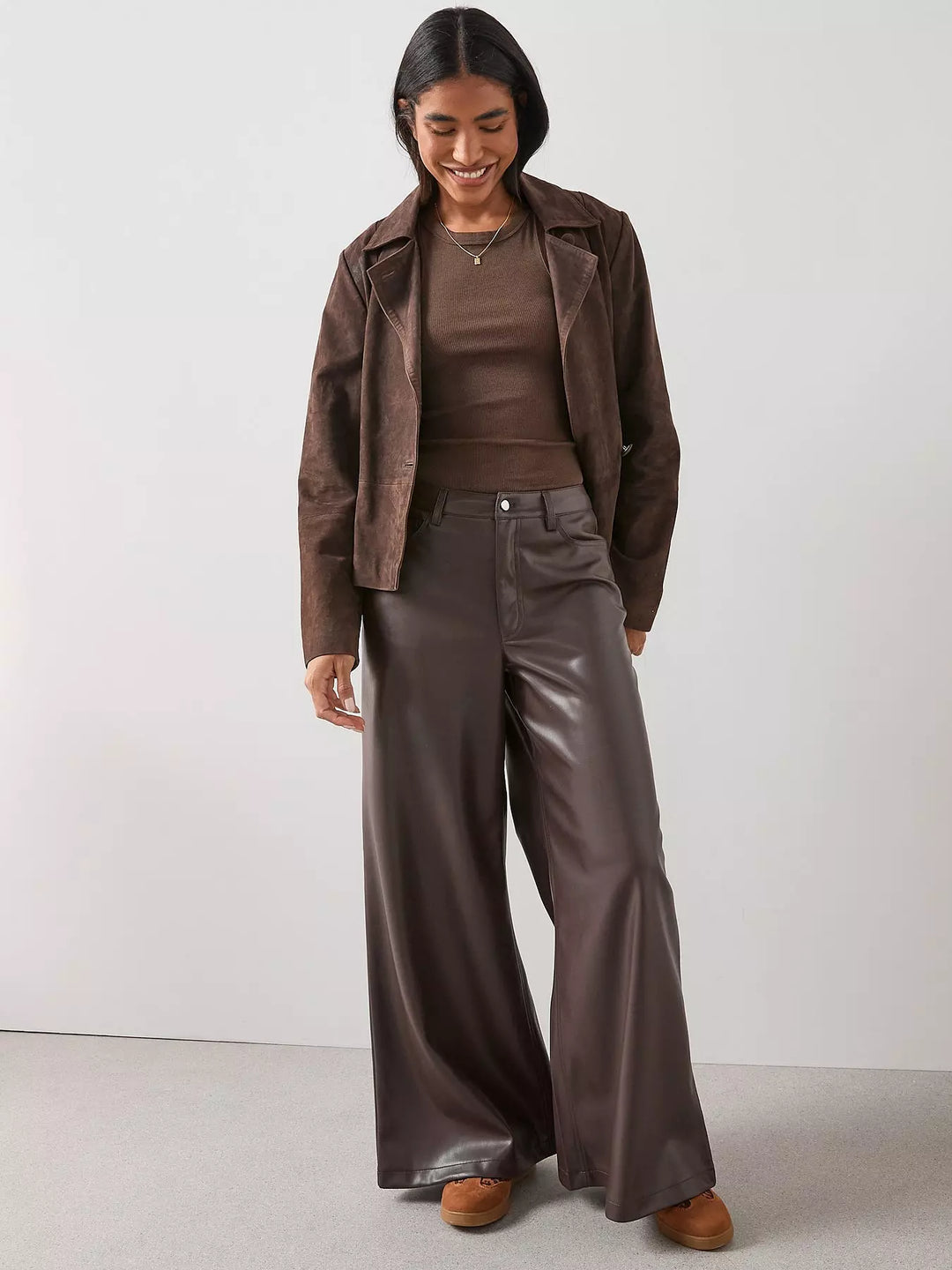 Pantaloni imitație piele THE VERY COLLECTION, maro