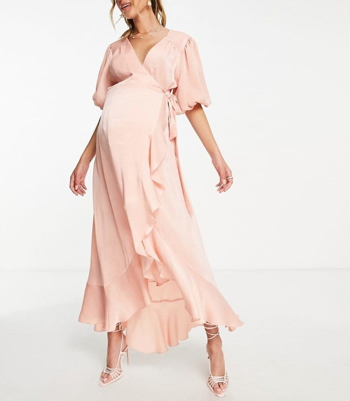 Rochie maxi Flounce, roz