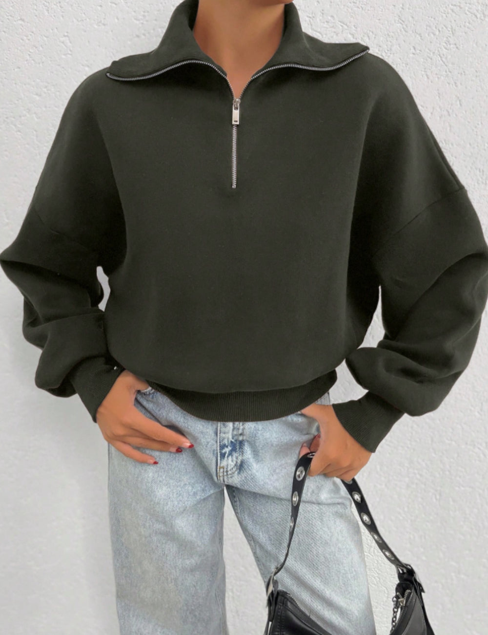Shein cipzáros pulóver, zöld