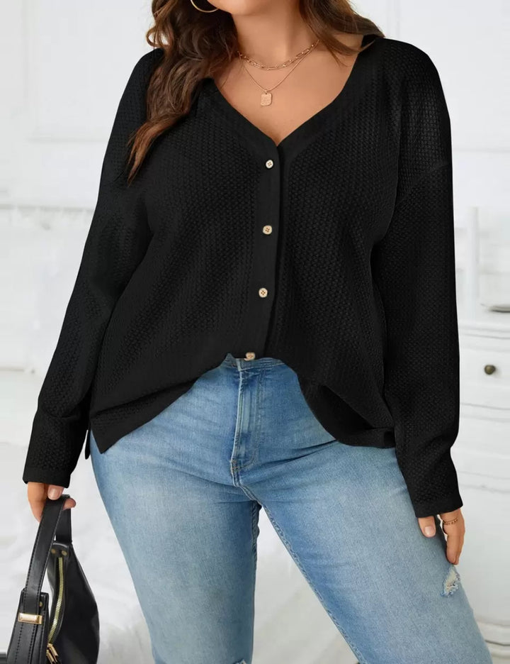 Bluză cu nasturi Shein Curve+, negru