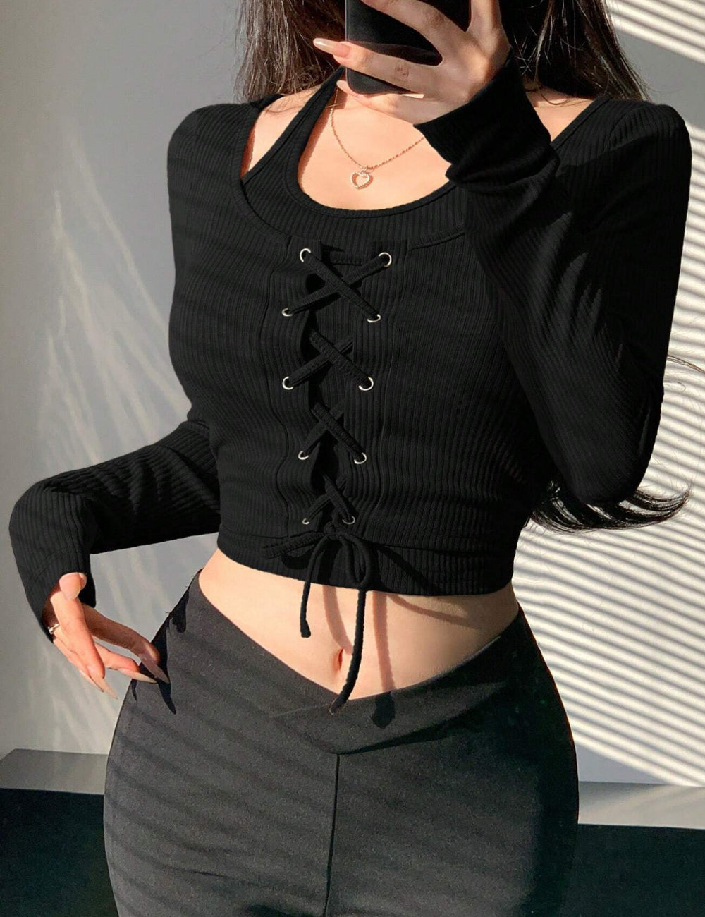 Shein top, fekete