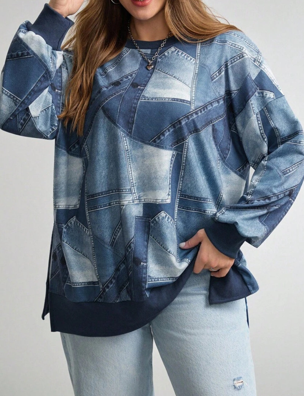 Shein Curve+ kék blúz
