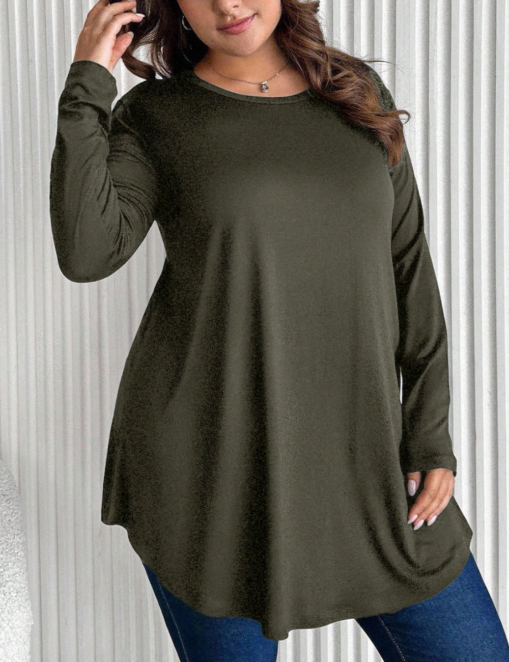 Shein Curve+ blúz, khaki