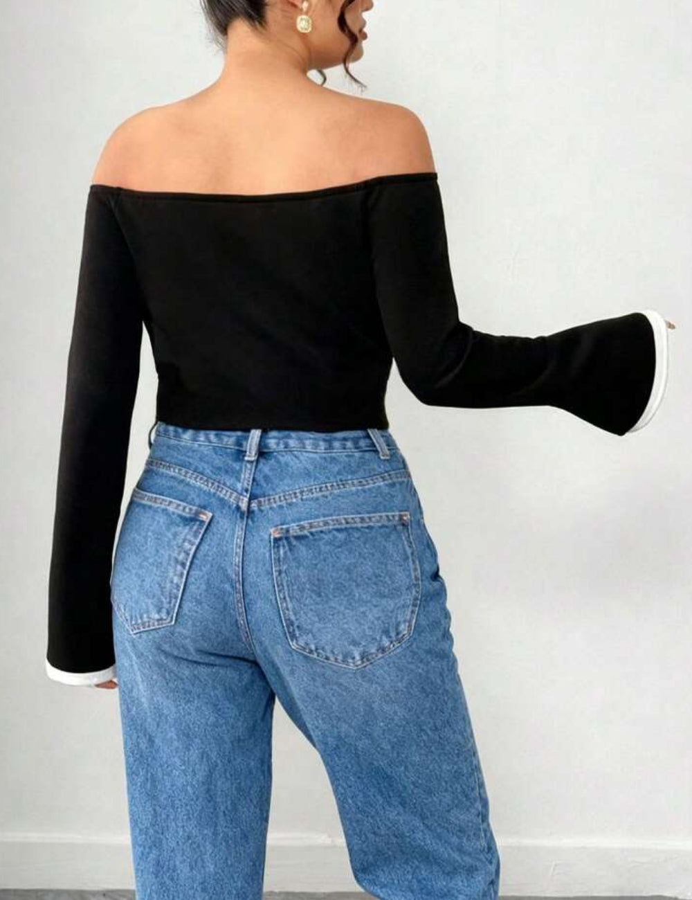 Shein Curve+ blúz, fekete