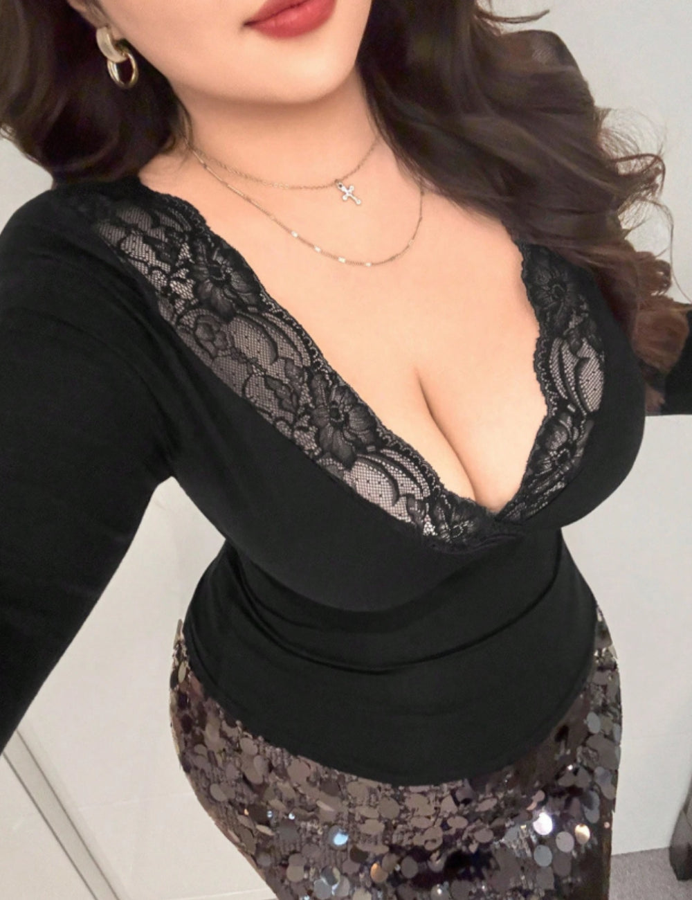 Blúz Shein Curve+, fekete