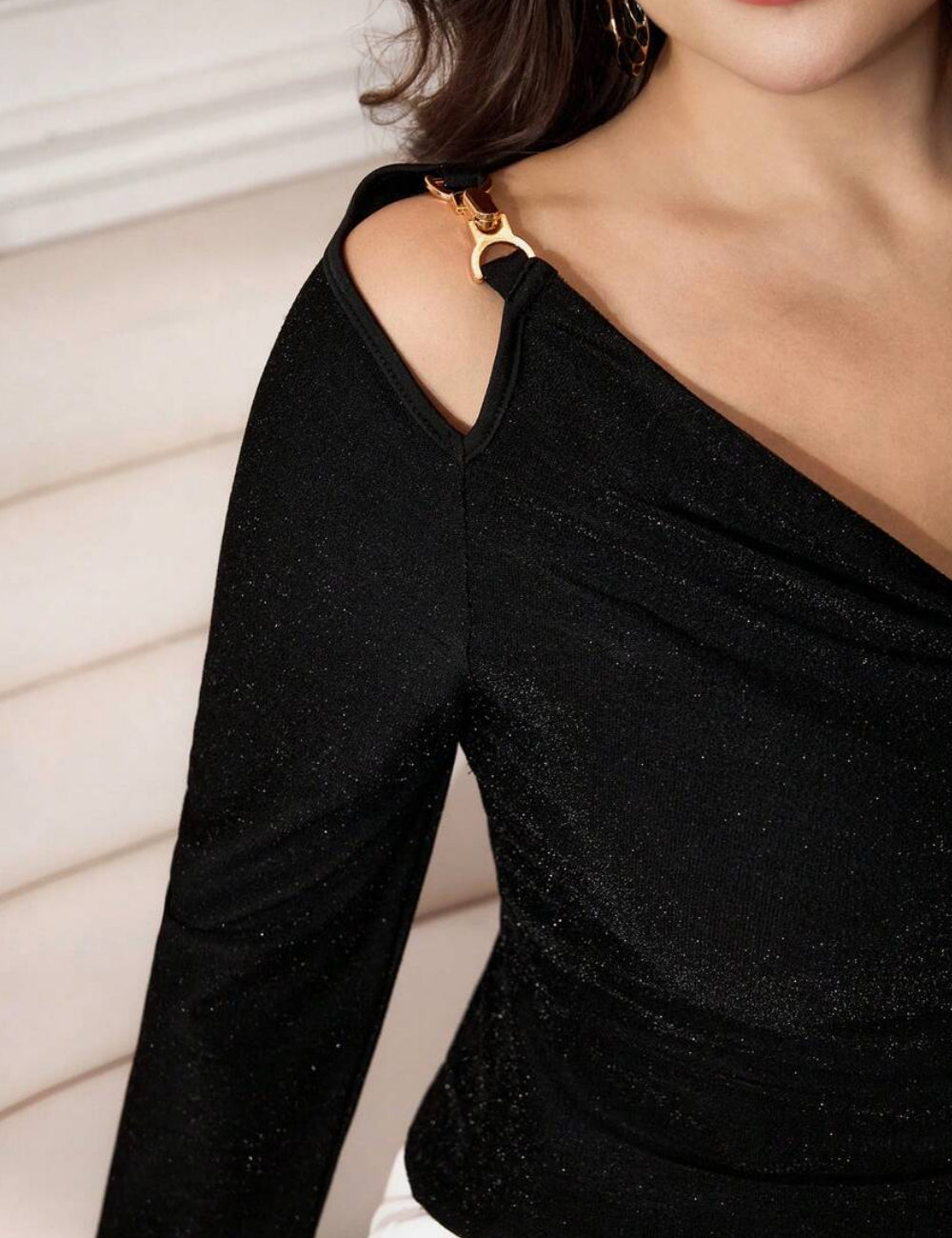 Shein Curve+ blúz, fekete