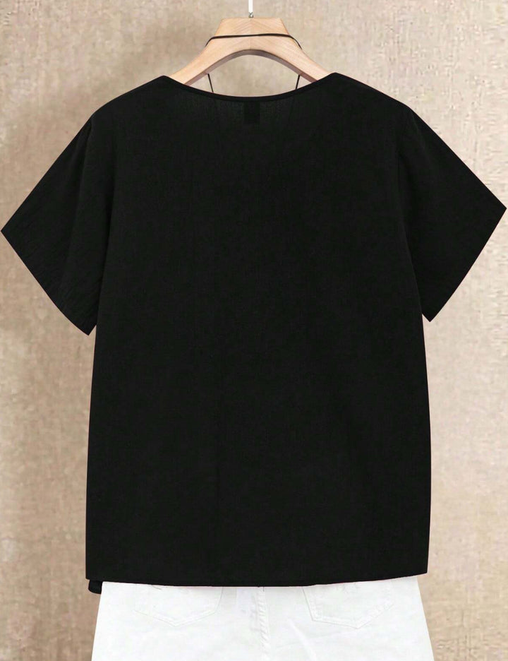 Shein Curve+ rövid ujjú ing, fekete