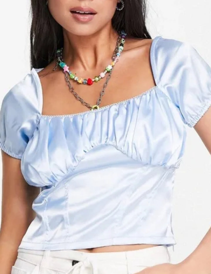Cămașă cu mânecă scurtă ASOS, albastru