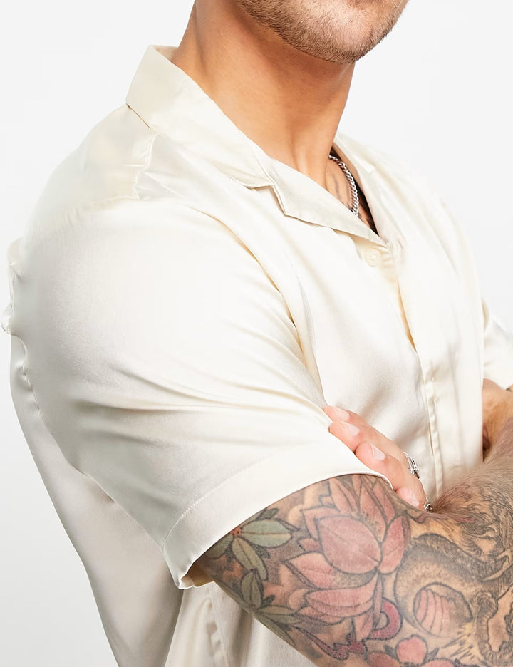 Cămașă cu mânecă scurtă ASOS, bej