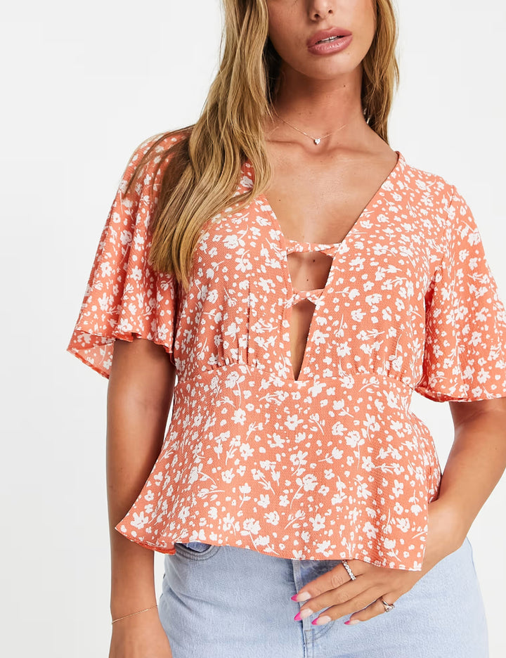 Cămașă cu mânecă scurtă ASOS, portocaliu