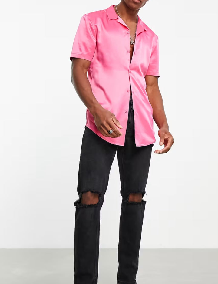 Cămașă cu mânecă scurtă ASOS, roz