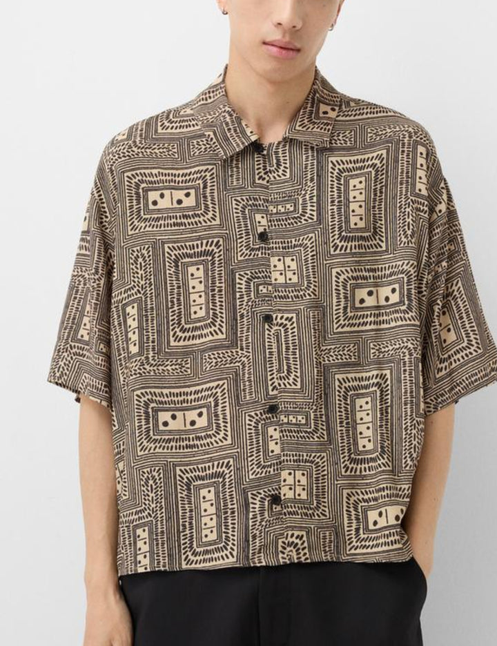Cămașă cu mânecă scurtă Bershka, maro