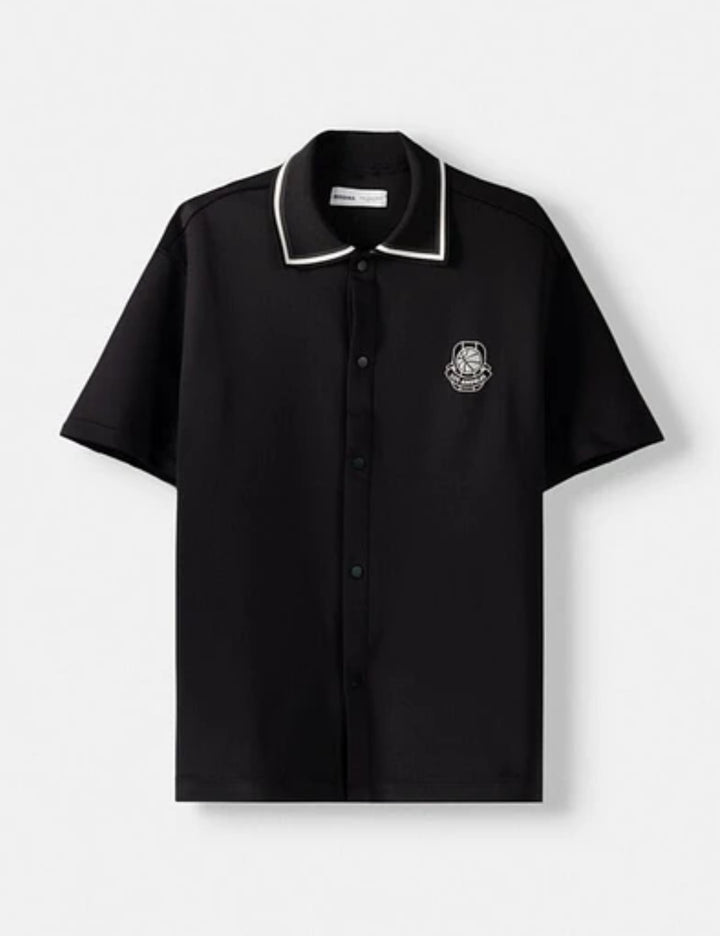 Cămașă cu mânecă scurtă Bershka, negru
