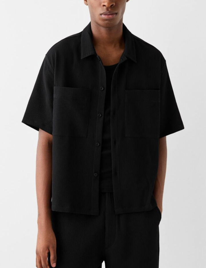Cămașă cu mânecă scurtă Bershka, negru