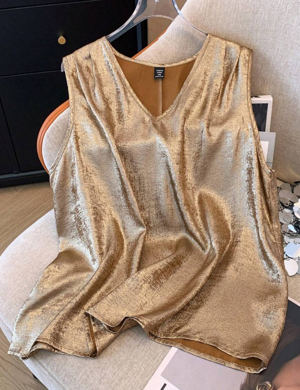 Shein Curve+ rövid ujjú ing, arany