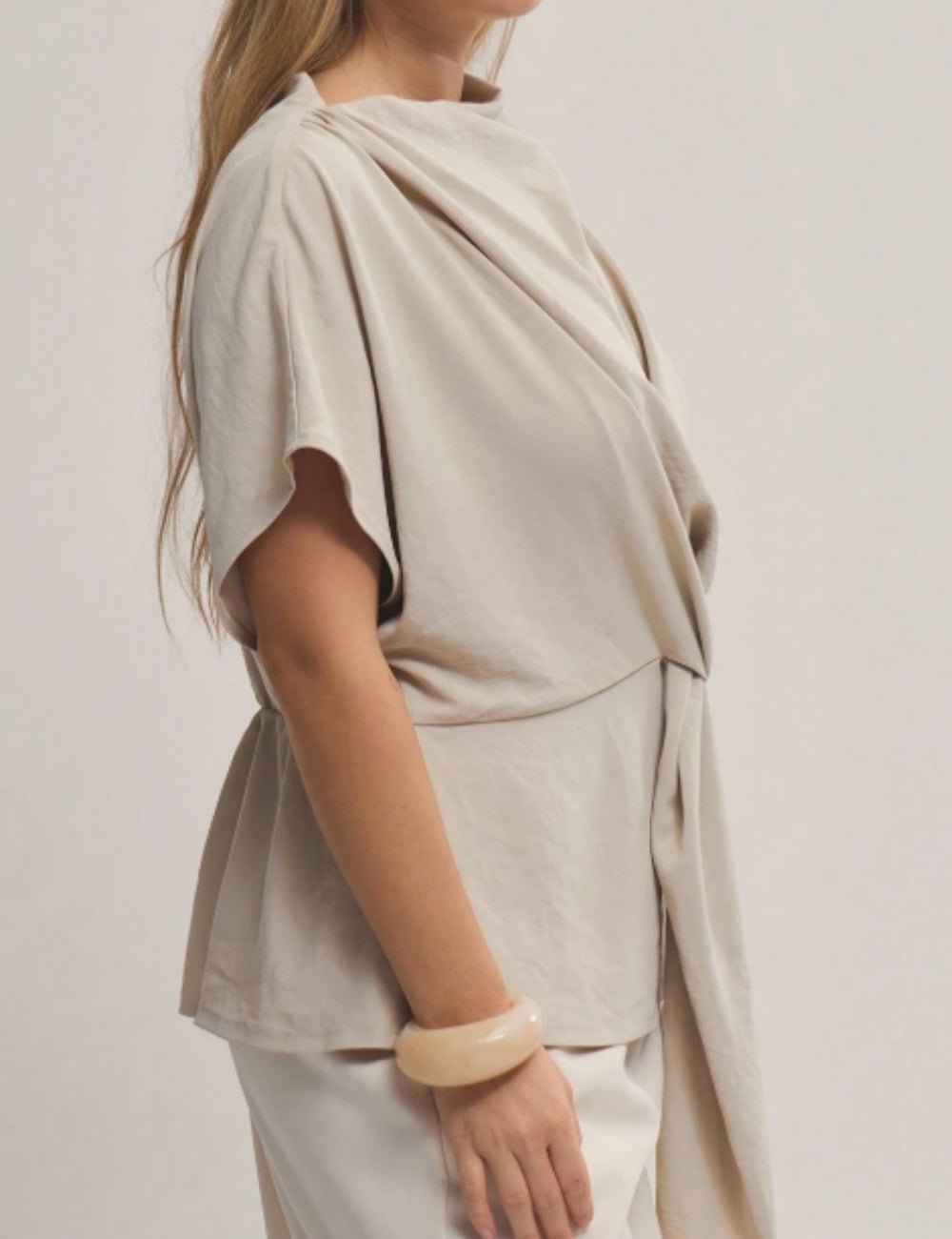 Shein Curve+ rövid ujjú ing, bézs