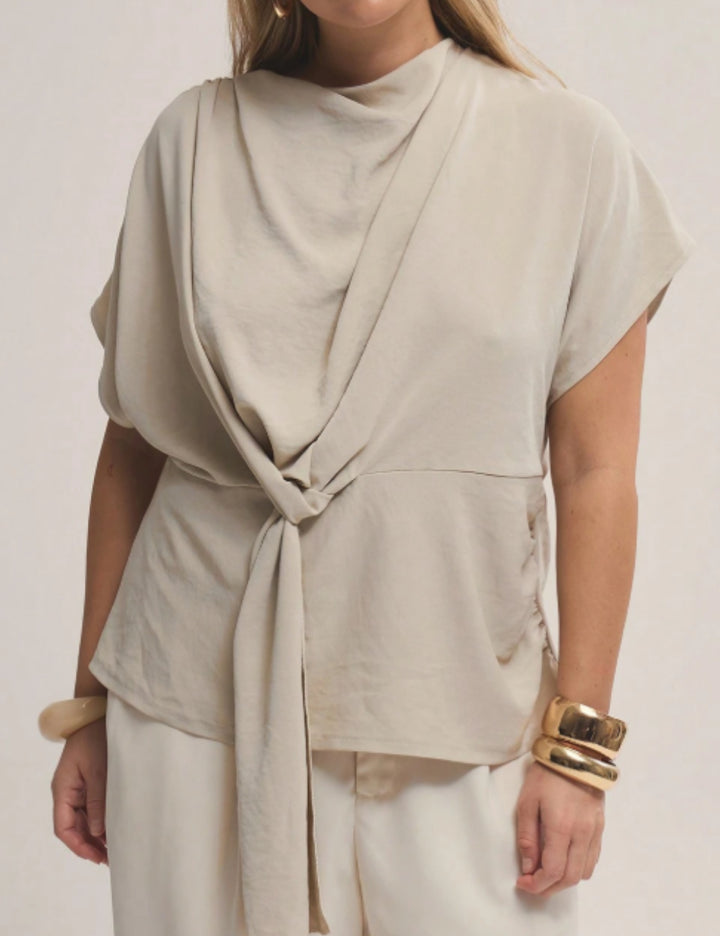 Shein Curve+ rövid ujjú ing, bézs