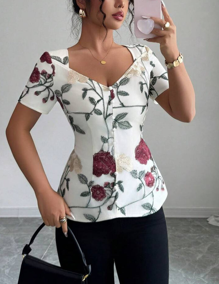 Shein rövid ujjú ing, krémszínű